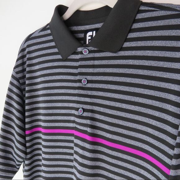 Titleist x FootJoy Black Striped Golf Polo Purple Logo Preppy Large Men's Polo - Picture 6 of 10